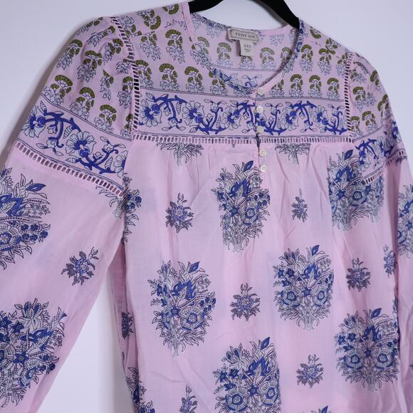 POINT SUR Royal Block Print Popover Blouse Lavender Mist Long Sleeve Women's XXS - Picture 6 of 10